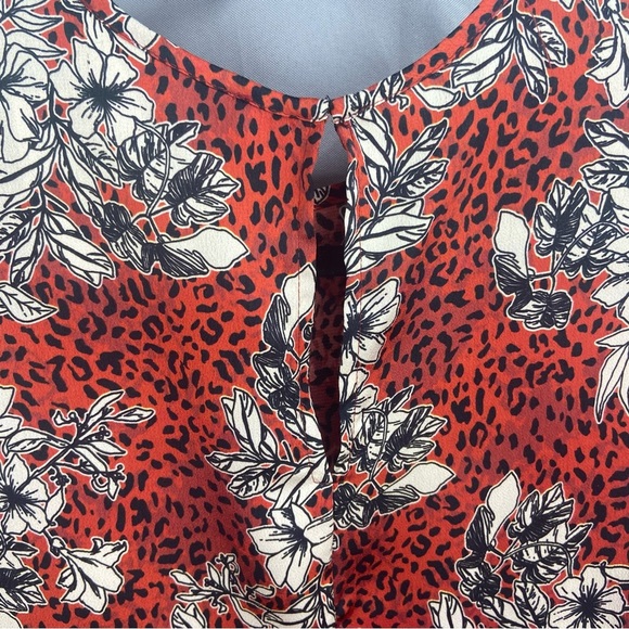 Amanda Uprichard Samira Floral Leopard Keyhole Blouse Orange Size Medium - Picture 9 of 10